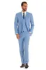 2020 Sky Blue Wedding Suits Slim Fit Bridegroom Tuxedos For Men 3 Pieces Groomsmen Suit Formal Business Jacket (Jacket+Pants+Vest)
