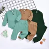 Roupas de bebê conjuntos infantil de algodão malha macacão calças de primavera outono moda sólida manga longa jumpsuits menino menina roupa 2 pcs yp106