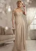 Champagne Halv ärmar Lace Mermaid Mor av brudklänningarna 2022 med applikationer Sweep Train Chiffon Evening Party Gowns