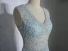 Sexy Light Sky Blue Evening Dresses Long Mermaid Prom Dress Illusion Sheer with lace Beading Long Evening Dresses