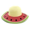 여름 여성 접이식 종이 빨대 태양 모자 솜브레로 와이드 브림 비치 선 바이저 모자 숙녀 스위트 수박 색상 안개 모자
