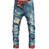 Jeans dritti casual da uomo Jeans skinny slim retrò Designer di moda Pantaloni strappati da uomo Hip Hop in denim azzurro1332620