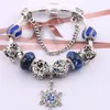 Partihandel-Glamour Blue Glass Bead Armband för Pandora Style Crystal Snowflake Pendant Lady Bangle Smycken