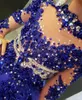 2020 Royal Blue Girls Pageant Robe Princesse À Manches Longues Perles Cristaux Party Cupcake Jeunes Joli Petits Enfants Célébrité Fleur G191V