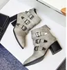 Hot Sale-Plus size 33 to 42 to 48 trendy buckles chunky heel knight boots women designer shoes red grey black 6cm