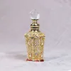 Bottiglia di olio di profumo in vetro, metallo, vintage, ottone antico, placcatura in oro, smaltata a mano rossa e strass, 8 ml, con coperchio in cristallo