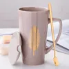 Criativo nórdico cerâmica curgp lae capacidade menino copo com capa colher xícara de café personalidade casa casal copo