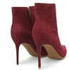 Вино красный цвет высокие каблуки ботильоны для женщин 2019 название бренда зимние сапоги с плюшем в тонкие каблуки сапоги обувь