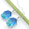 luckyshine earrings for women blue oval bicolored gemstone 925 sterling silver plated earrings holiday gift free