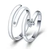 Ajuste o casal de prata ajust￡vel Diamond Heartbeat Love Rings Forever Aning