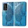 Pour Huawei P40 Pro Housse en TPU et cuir PU avec porte-cartes porte-monnaie en relief Dragonne fleur papillon convexe(Modèle:P40Pro)