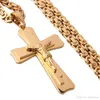 Granny Chic Crucifix Jesus Pendant Necklace Gold Color Stainless Steel Christs Bible Cross Men Jewelry Byzantine Chain Gift