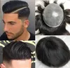 Mens Wig Silky Straight Full PU Toupee Black #1b European Virgin Remy Human Hair System Men Hair Replacement for Men Free Shipping