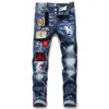 2020 Herren Distressed Rips Stretch Schwarz Blaue Jeans Mode Slim Fit Washed Motorrad Denim Hose Getäfelte Hip HOP Hose T1059242c