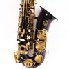 Suzuki alto saxofon eb Tune Instrument Black Nickel Plated Body Gold Lacquer Key Brass Sax med munstycke Fodral Gratis frakt