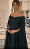 Ciemnozielone ciąży ciążowe sukienki wieczorne macierzyńskie z peleryną na ramionach długość podłogi suknie imprezowe