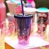 Autentisk natt Sakura Straw Coffee Cup 16oz Cherry Blossoms Purple Cold Water Mug In-Car Out Door Portable Medföljande Cup252O4681759