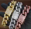 12mm Thick Heavy CZ Hip hop Jewelry Miami Cuban Link Chain Tennis Bracelet Gold Silver Rosegold Colors7815876