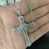 New Style Cross Necklace Drop Real 925 Sterling Silver Full Princess Cut White Topaz CZ Diamond Women Necklace G2389174