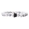 Barato negro blanco piedra cuentas corona pulsera para mujeres hombres pareja pulseras brazaletes joyería amante regalo