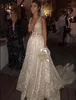 Pailleté 2019 Nouveau Designer Robes De Mariée Profond Col En V Etage Longueur Robes De Mariée Sexy Robes De Mariée Robe de mariée robes de mariée