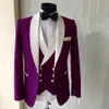 Moda Um botão azul / preto / roxo / verde Homens casamento Ternos xaile lapela Três Peças Negócios Noivo Smoking (Jacket + Calças + Vest + Tie) W1012