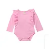 Pagliaccetti per bambini Ragazze Fly Sleeve Ruffle Tute Infant Fashion Boutique Tutina Autunno manica lunga Button Playsuit Bambini Arrampicata Abbigliamento K62