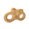 4 stks natuurlijke beuken houten fiets vorm bijtring baby bijtring speelgoed veilige pasgeboren kinderen tandjes speelgoed baby shower cadeau