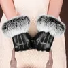 Gants en cuir de mitaines en peau de mouton noir d'hiver pour les femmes gants en peau de mouton haut de poignet en fourrure de lapin gants de conduite noirs chauds pour femmes CJ12162