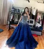 Off the Shoulder Navy Blue Ball Gown vestido de baile de alta qualidade Beading Lantejoulas Lace-up Voltar vestidos de noite