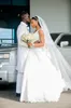 Classique A-ligne pleine dentelle robes de mariée africaine col en V dos nu Aso Ebi Wendding robe de mariée balayage train pas cher robe de bal de mariage blanc