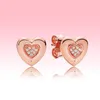 Boucles d'oreilles plaquées or rose 18 carats de luxe Boucles d'oreilles de mariage en diamant CZ avec boîte d'origine pour Pandora 925 Silver Love heart Stud