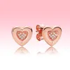 Luxury 18K Rose gold plated Earrings CZ diamond Wedding Earring with Original box for Pandora 925 Silver Love heart Stud Earring