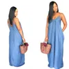 Plus Size Mulheres Casual Vestidos Boho Backelss longo Denim Maxi Vestido Loose Women Vestido de Verão sem mangas vestido de verão Praia