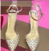 Nieuwe Hoge Hakken Lederen Vrouw Pumps Crystal Woman High Heels Pointed Teen Rivet Trouwschoenen Volledige originele verpakking