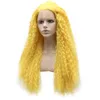 Długie Kręcone Koronki Front Syntetyczny Włosy Żółty Cosplay Party Wig Odporne na ciepło Włókno