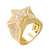 Персонализированные 18K Позолоченные CZ Цирконий Star Ring Hip Hop Bling кольца ювелирные изделия с бриллиантами для мужчин 24мм Размер 8 до 11