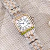 Panthere de 27mm W2PN0007 White Diast Swiss Quartz Women Watch Dwon ton żółtej złotej stalowej bransoletki szafir