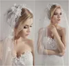 2020 Wedding Veils 3D Flower Lace Appliqued Single Layer Bridal Veil Pearls Beaded Hand Made Flower White or Ivory Wraps