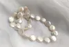 necklace Free shipping +++14MM white coin cake freshwater pearl bib necklace 17"