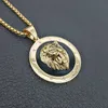 Hip Hop rond Lion collier en acier inoxydable or argent couleur Punk Animal tête de Lion pendentif collier pour hommes bijoux