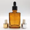 Amber Square Essential Oil Glass Bottles 30ml with Dropper Gold Silver Black White Empty Cosmetic Container