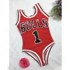 2019 neue Monokini Bademode Frauen Bulls Bodysuit Ein Stück Brief Badeanzug Bikini Basketball Rot Sport Overalls Sexy Kostüm 4991255