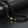 Simple Stone Jewelry 8mm Black Onyx & Blue Stone Men Necklaces Stainless Steel Silver Beads Choker Unique Beaded Necklace For Men Gift