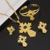 Ethiopian Jewelry Sets Trendy Cross Flower Pendant Necklaces Earrings Bangle Ring Habesha Jewelry Eritrean Wedding Gifts