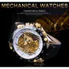 ForSining New Golden Bridge Design Gear Movement Inside Open Work Steampunk Mens Watches Top Brand Luxury Mechanical Wrist Watch215G