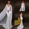 Elegant Sparkly Sequined Mermaid Wedding Dresses With Shawls Sexy Beaded Open Back Sweep Train Beach Bohemian Bridal Gown BC2235