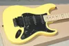 Factory Custom Tremolo Yellow electric guitar with black pickguard, Maple Fretboard,SSH microphones, providing customized services.