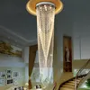 Lumières LED circulaire villa escalier long lustre salon rouleau perle rideau lampe en cristal atmosphère de luxe hôtel lustres en cristal