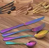 Delicate Stainless Steel Titanium Colorful Plated Spoon Fork Knife Set Dinnerware Flatware Sets Coffee Spoons Stir Teaspoon